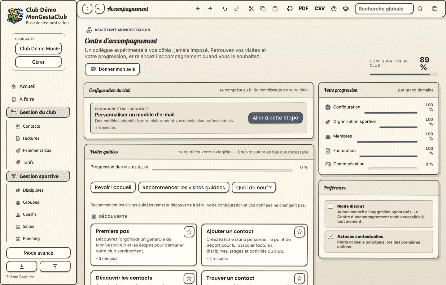 Centre d'accompagnement : visites guidées et aide contextuelle